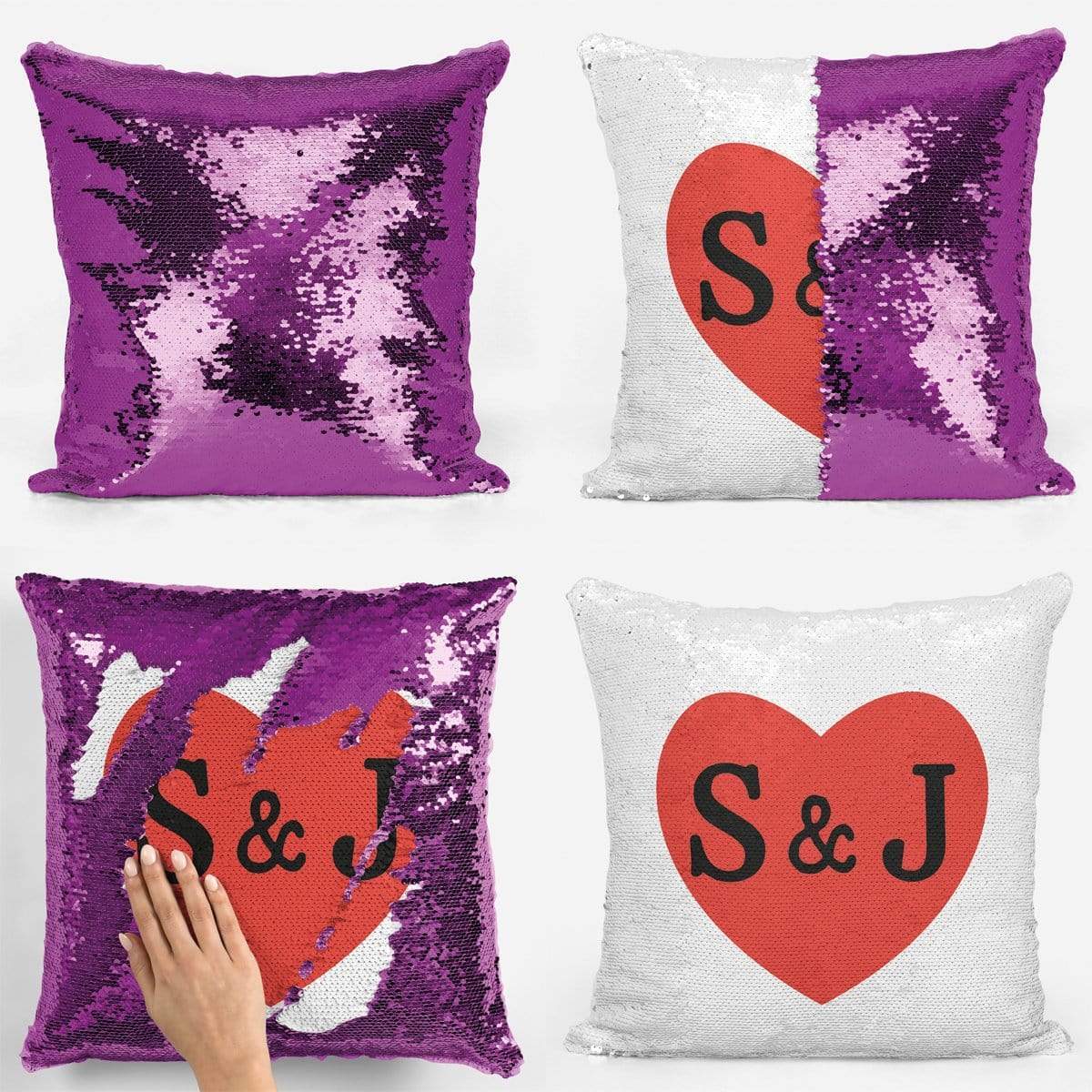 Love Heart Initials Sequin Magic Cushion